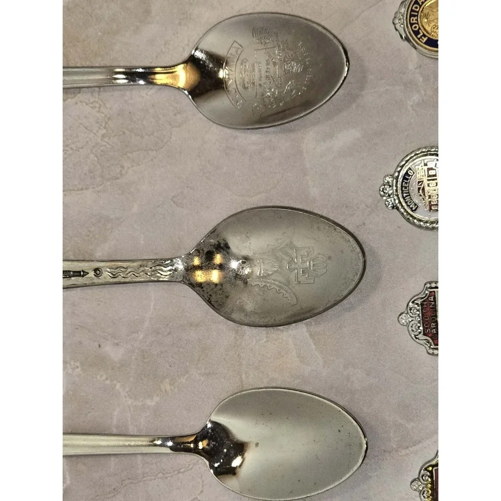 Vintage State‎ Souvenir Spoon Lot Silver Tone Enamel Travel Collectible Set
